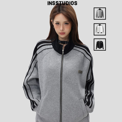 INSstudios三条杠插肩立领卫衣