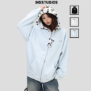 外套 「斑点狗拼接加绒卫衣」宽松拉链开衫 INSstudios 国潮牌美式