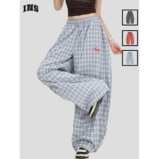 」宽松慵懒垂坠感休闲裤 「复古弯刀格子裤 子 国潮美式 INSstudios