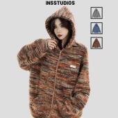 INSstudios 外套 国潮牌情侣美拉德油画渐变条纹卫衣宽松加绒开衫