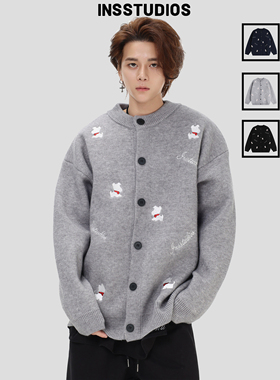 INSstudios 国潮美式「小狗刺绣开衫毛衣」宽松休闲百搭针织外套