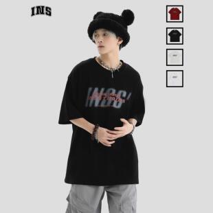 宽松半袖 复古模糊LOGO发泡短袖 纯棉T恤 国潮牌情侣美式 INSstudios