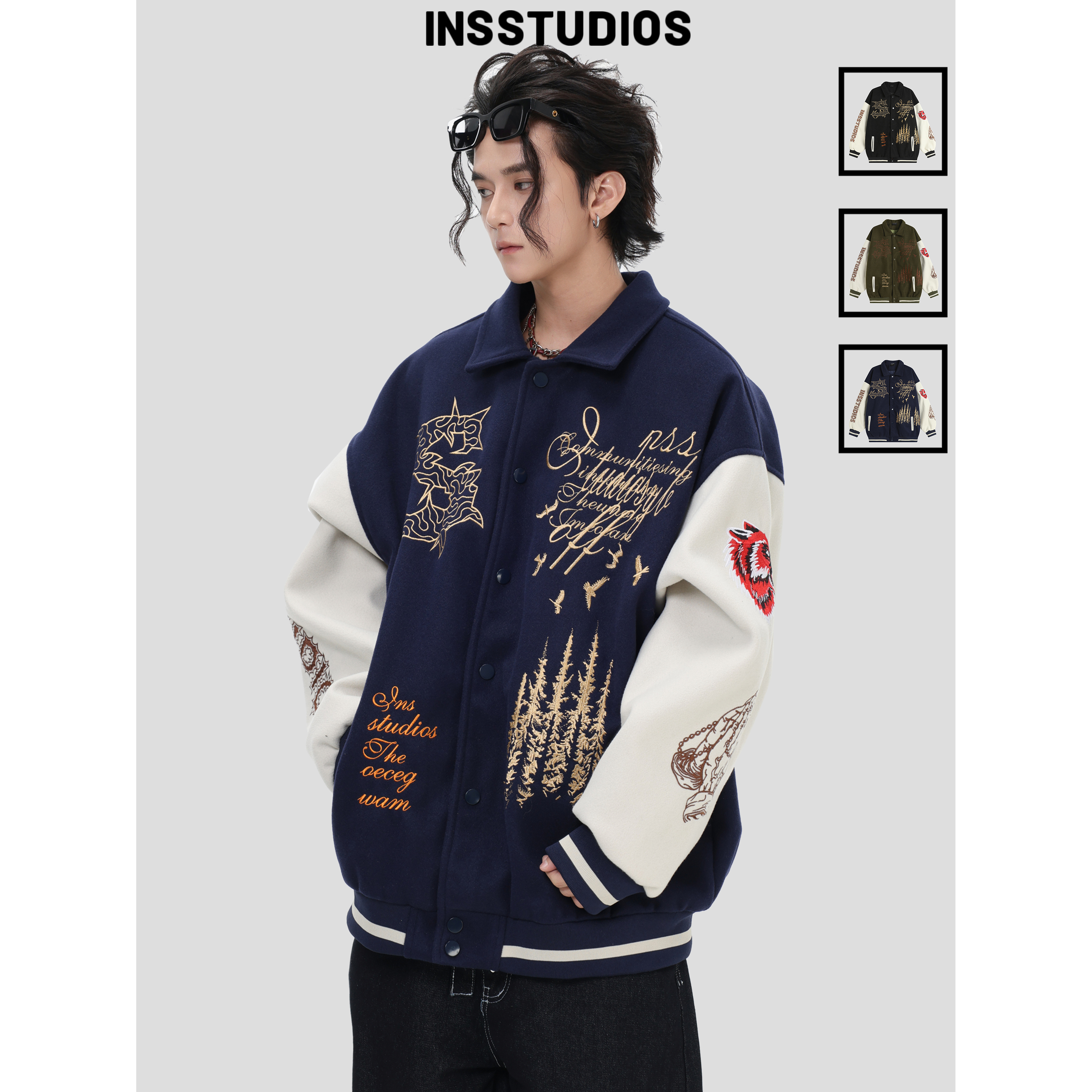 INSstudios刺绣呢料荆棘棒球服