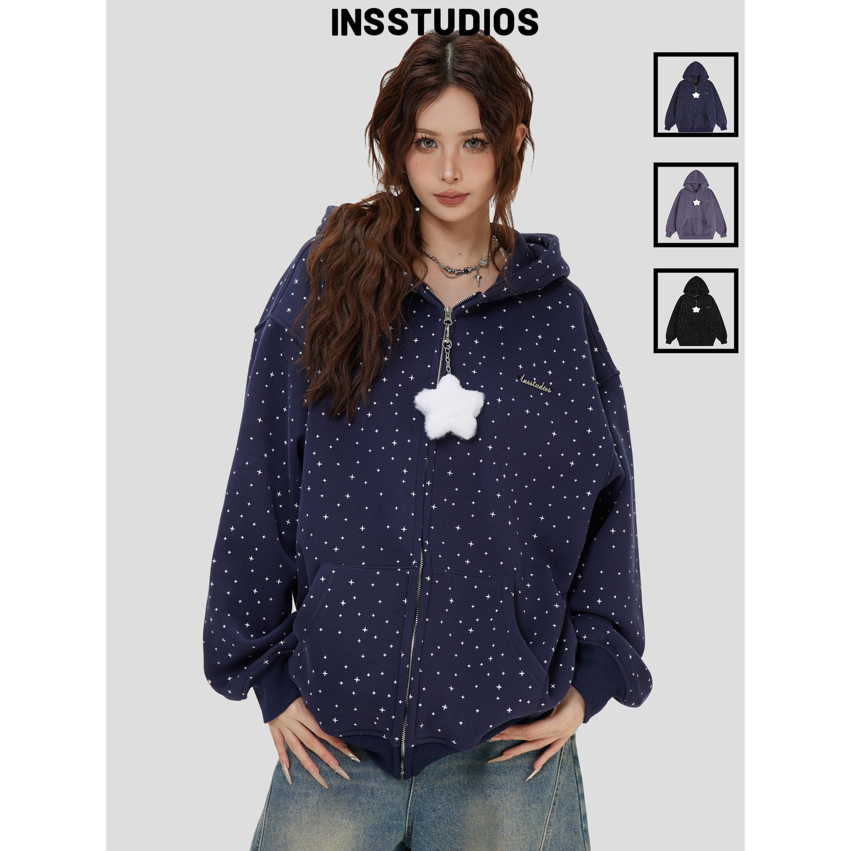 INSstudios星星满印加绒连帽卫衣