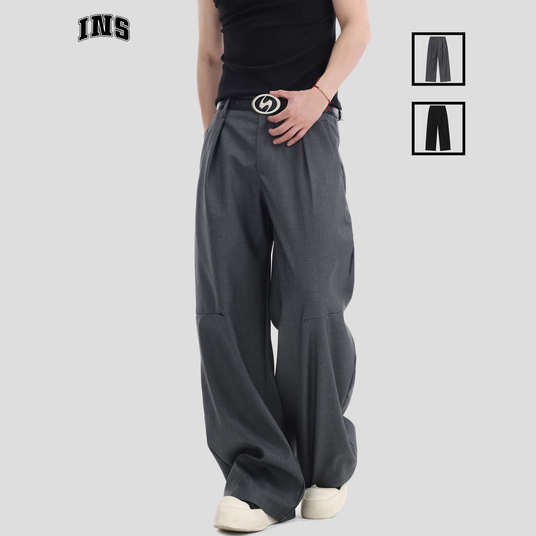 INSstudios 国潮牌情侣美式复古褶皱水洗休闲西裤宽松直筒长裤子,男装,西裤,淘宝优惠券,粉丝福利购,淘宝优惠卷