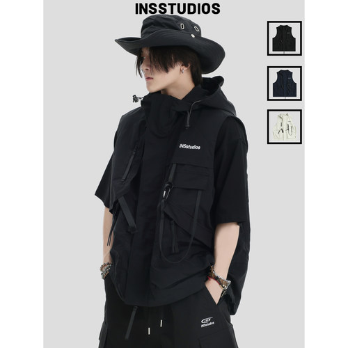 INSstudios机能风连帽工装马甲