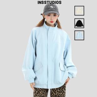 INSstudios 复古大口袋麂皮绒夹克宽松立领外套男 国潮牌情侣美式
