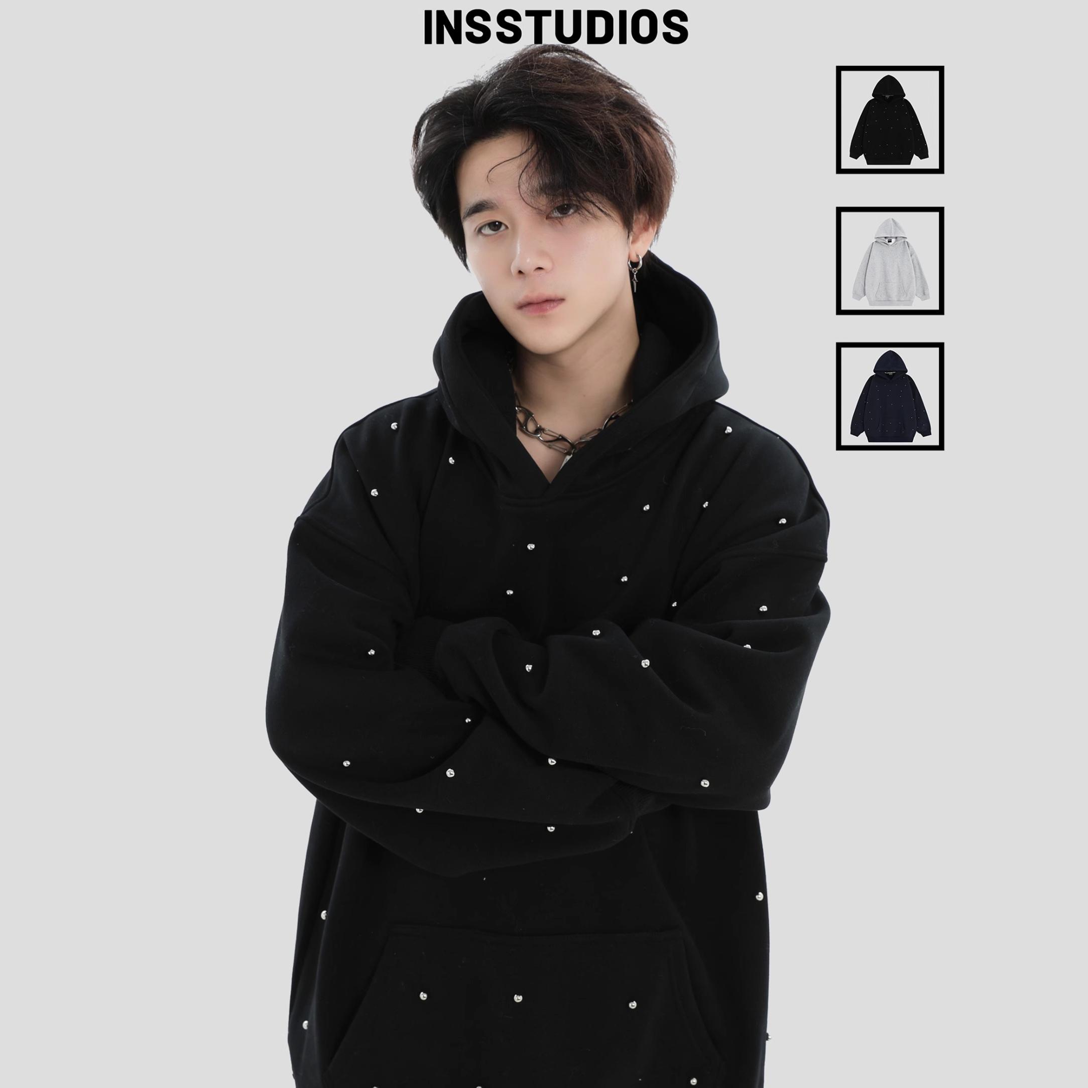 INSstudios高级感钉珠连帽卫衣