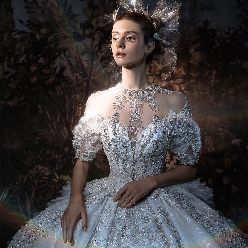 【天使缪斯】2023新款新娘婚纱嫁衣短袖公主重工宫廷风格女大拖尾