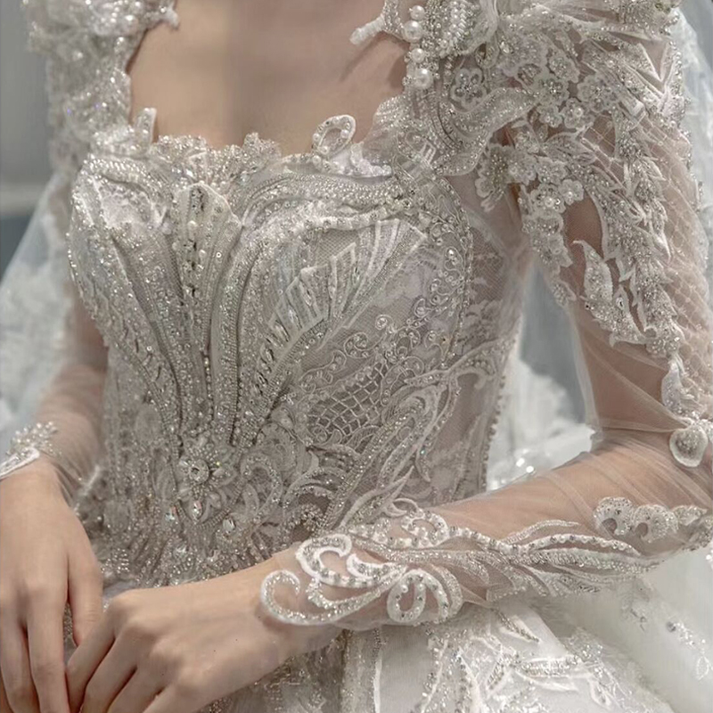 【爱丽丝梦境】2023新款长袖重工公主宫廷结婚婚纱礼服大拖尾森系