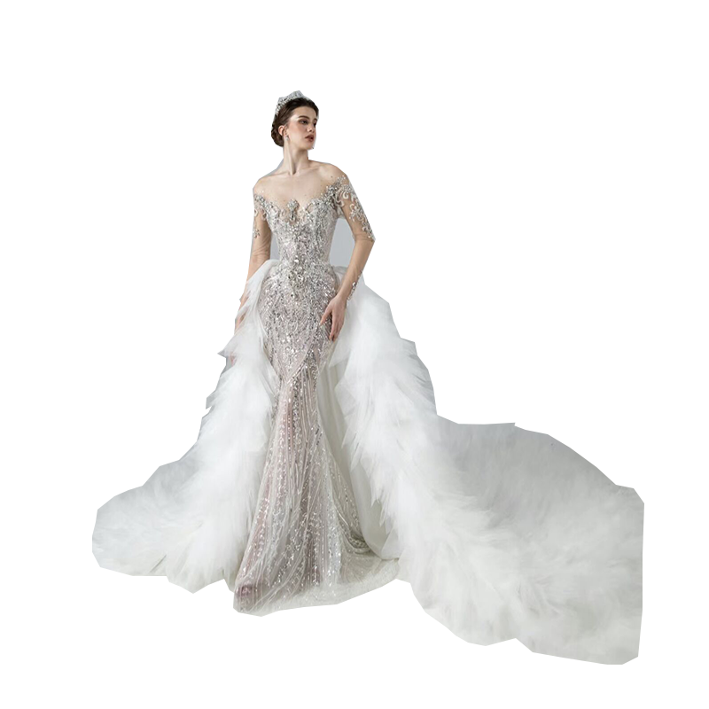 【奧羅拉傳說(shuō)】2025新款修身魚(yú)尾新娘婚紗結(jié)婚嫁衣重工兩穿拖尾女