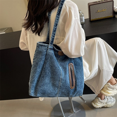 原创牛仔布包女2025新款托特包手提大容量学生布袋上班通勤单肩包