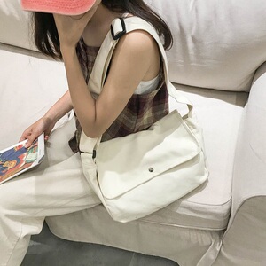 简约文艺帆布包女2025新款日韩大学生上课布袋纯色轻便单肩斜挎包