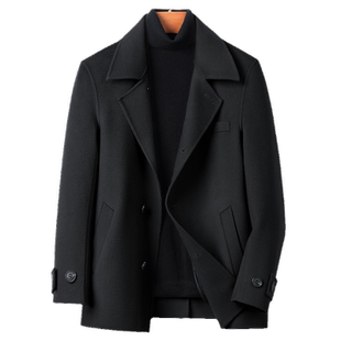 男士秋冬100%羊毛双面呢短款夹克兔毛内胆呢子大衣外套非羊绒加厚