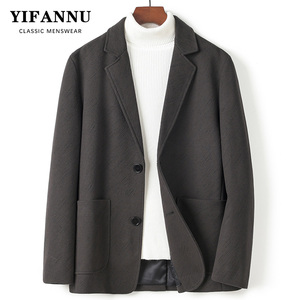 23秋季新款男士中青年西装休闲时尚条纹羊毛呢子西服毛呢外套单西