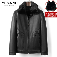 海宁真皮皮衣男山羊皮夹克水貂内胆皮毛一体羽绒服爸爸保暖外套冬