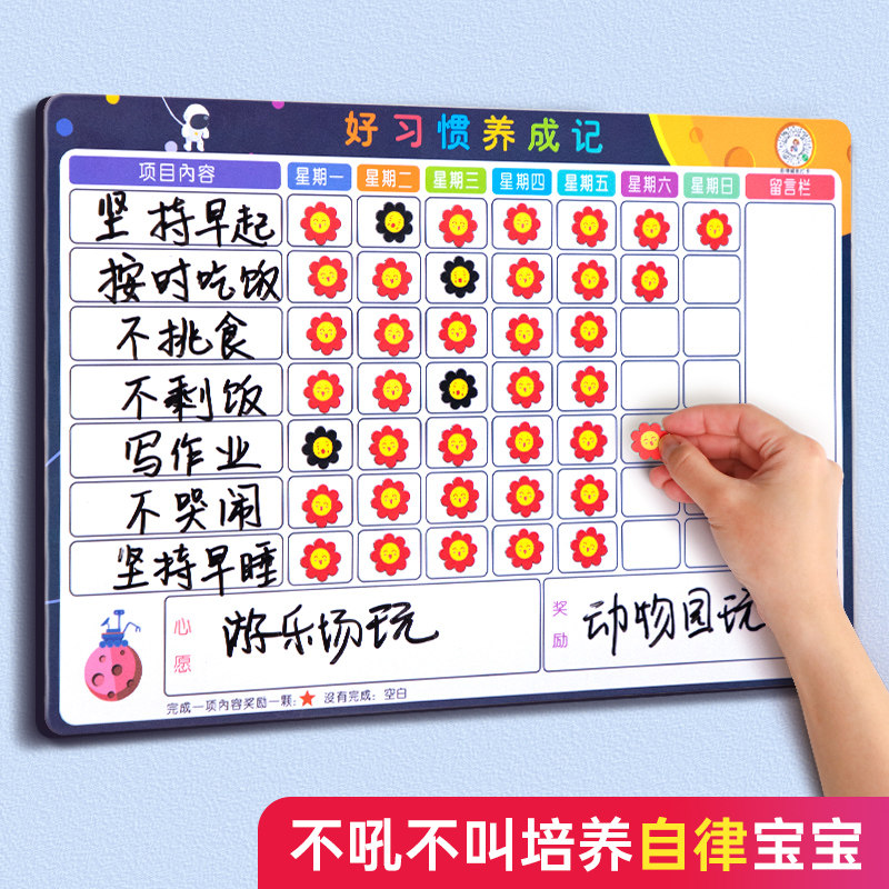 儿童成长奖励贴纸自律表小红花奖励贴墙家庭学习计划表小学生幼儿园习惯表现生活打卡记录表奖励孩子的积分卡