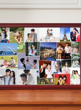 家用木头老照片相框空框大80年代可以放多张照片的怀旧挂墙展示架