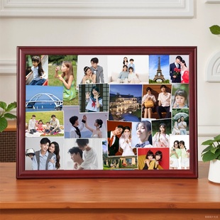家用木头老照片相框空框大80年代可以放多张照片的怀旧挂墙展示架