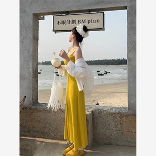 【棉高品质】黄色吊带连衣裙女夏日多巴胺韩系氛围感气质绝美长裙