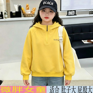 胖女童长袖卫衣2025新款儿童加肥加大码休闲运动上衣12岁14宽松新