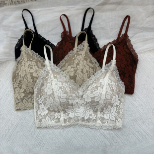 M6098蕾丝V领固定杯美背无痕亲肤固定杯短款 聚拢轻奢 薄款