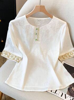 新中式重工缎面盘扣提花汉服上衣