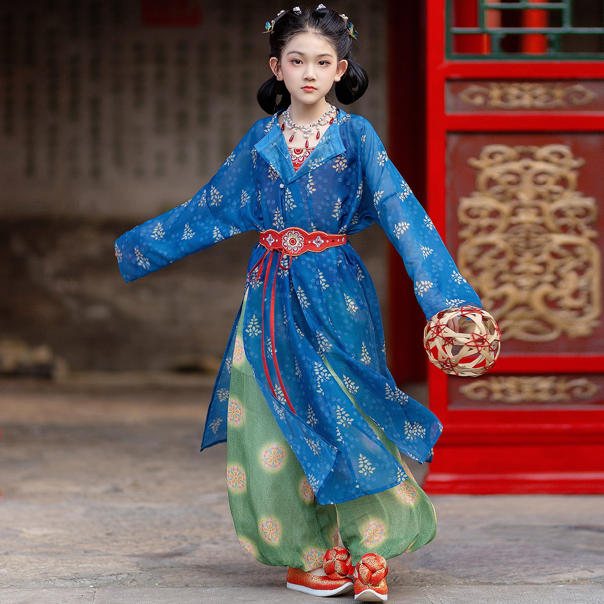 洛竹唐风复原日常圆领童装汉服图片