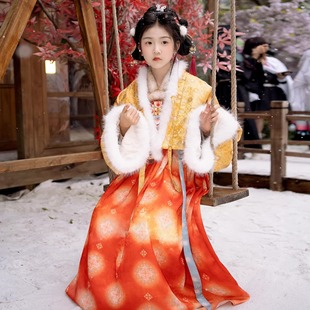 洛竹原创2025唐风华丽贵气加绒法门寺批袄冬款女童汉服女童汉服冬