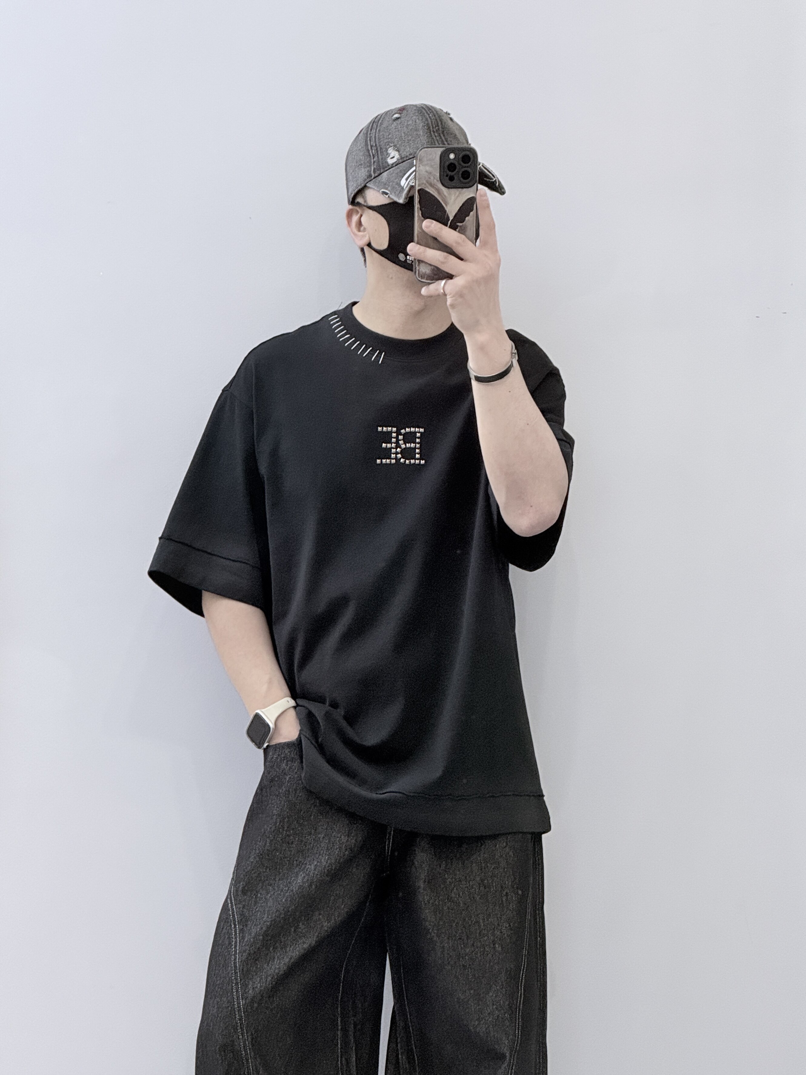 潮牌美式高街短袖男夏季宽松休闲百搭圆领纯棉做旧T恤上衣