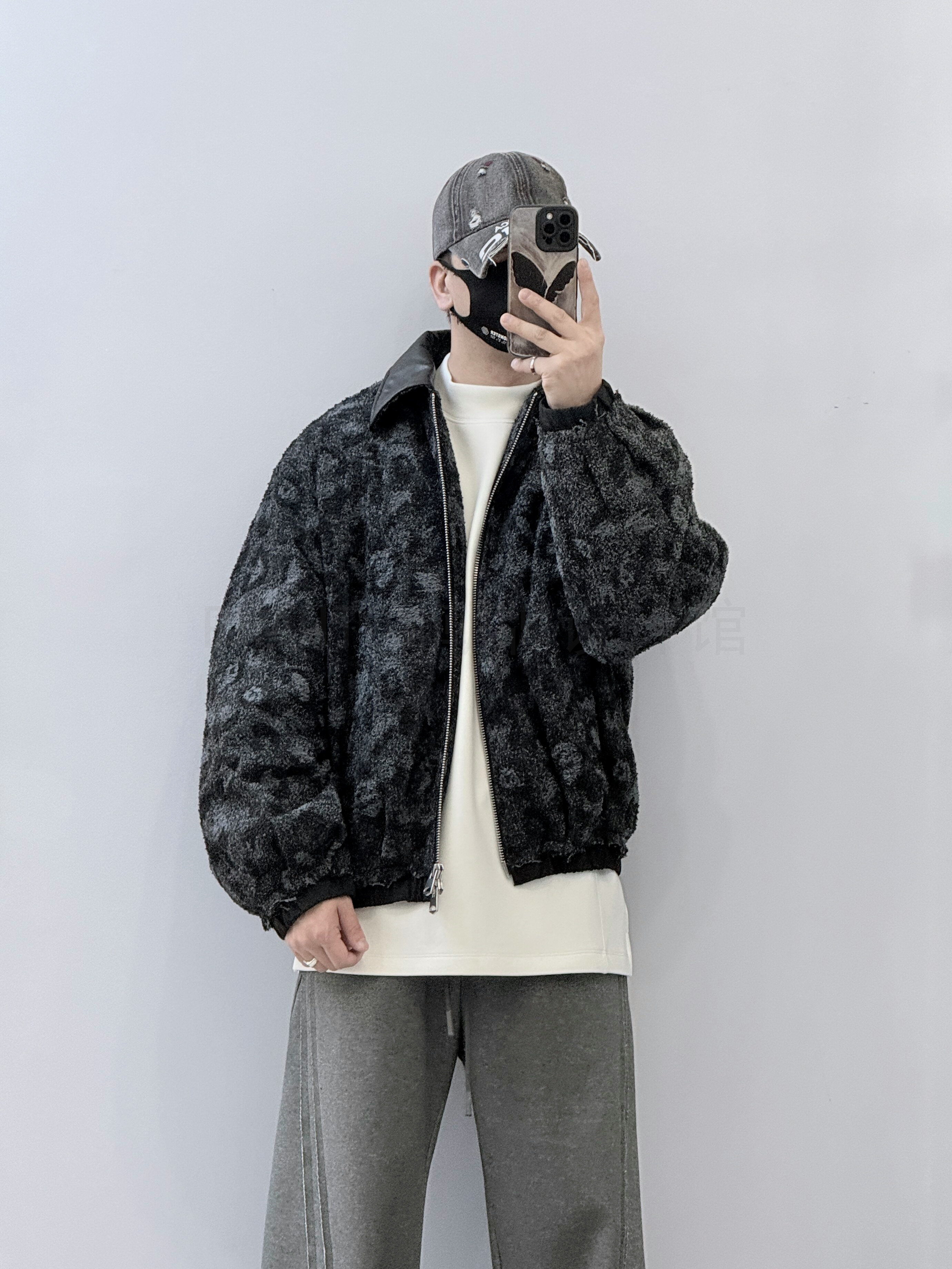 秋冬新款豹纹毛呢羽绒服