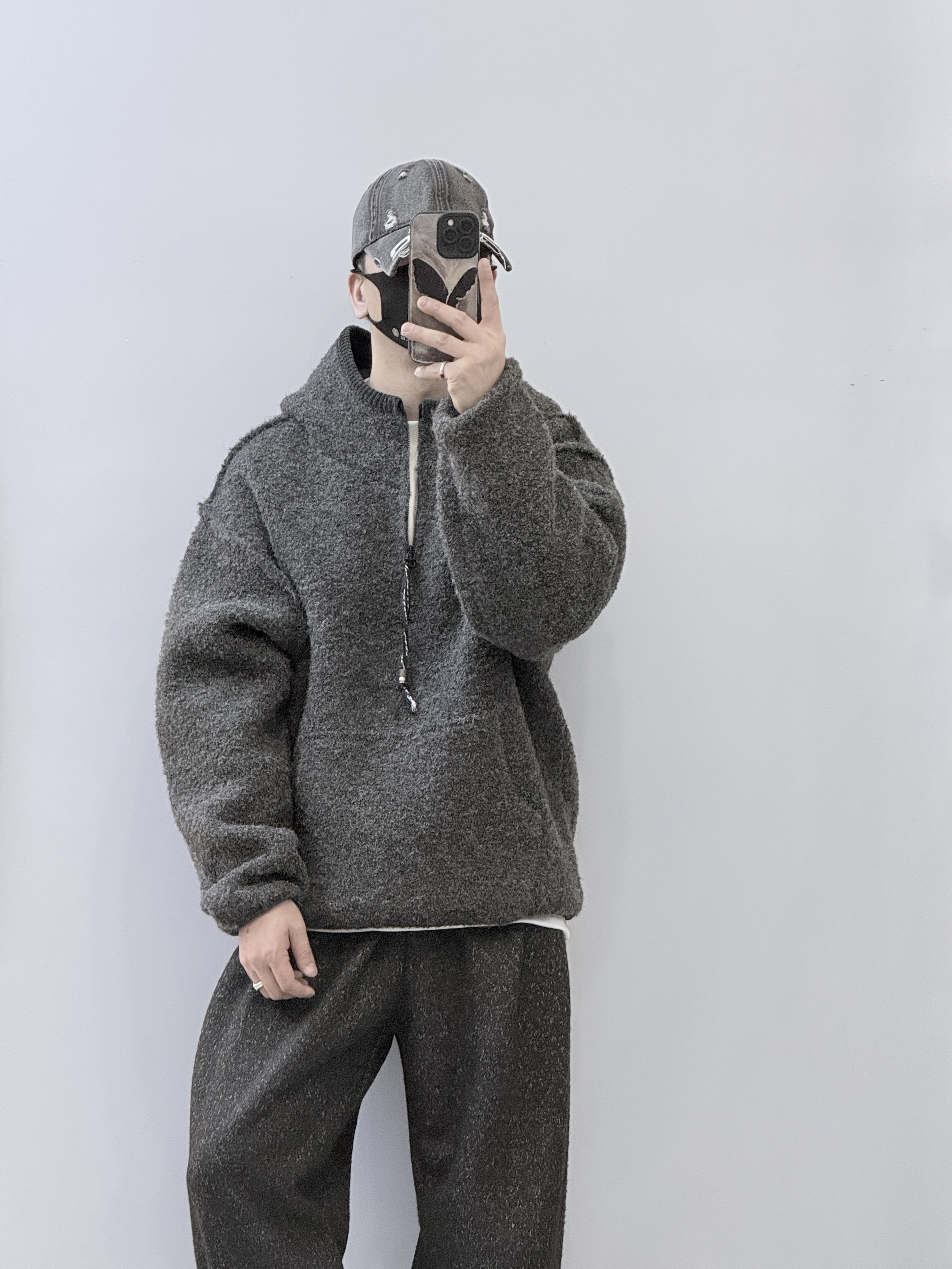 秋冬新款设计感半拉链连帽毛衣