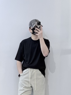 2025四季新款设计感QFO圆领短袖T恤男潮流宽松百搭纯色打底衫上衣