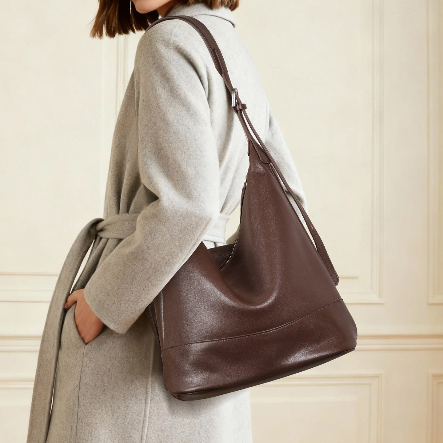 calypso植鞣牛皮单肩斜跨水桶包