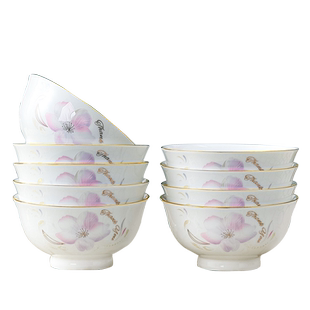 碗家用2025新款饭碗面碗金边中式陶瓷餐具高脚碗碟套装5寸吃饭碗