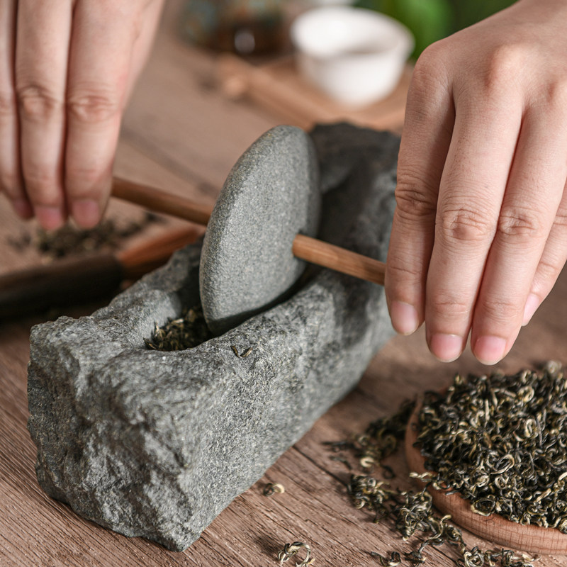 青石老式茶盘碾子茶器