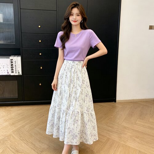 碎花半身裙女2026新款夏季高腰a字伞裙长裙子大码显瘦雪纺蛋糕裙