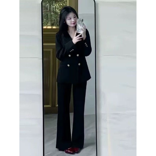黑色西装外套女正装2026春秋新款高级感面试职业西服微喇叭裤牛