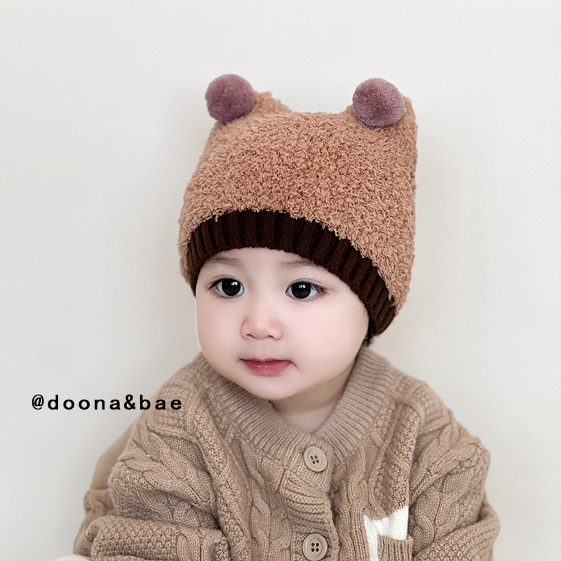 6个月-3岁婴儿帽子秋冬季宝宝套头毛线帽韩版潮针织毛绒儿童男女
