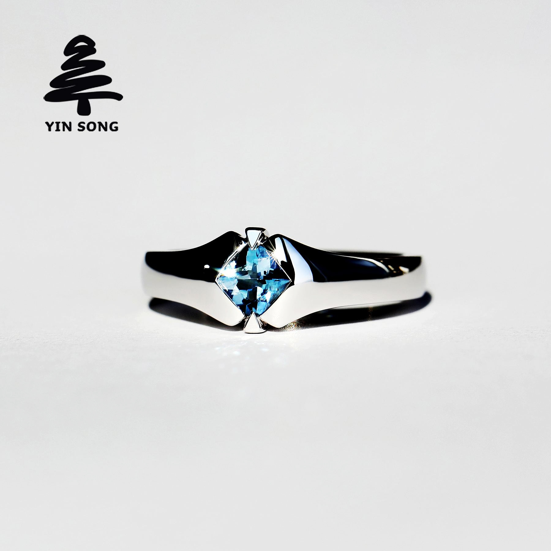 枕形海蓝宝戒指 银松925银镶天然圣玛利亚色 男女同款尾戒