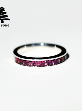 排镶紫色石榴石戒指 银松925银天然紫牙乌公主方男女情侣对戒首饰