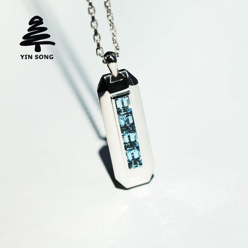 天然净切海蓝宝，原创男士珠宝