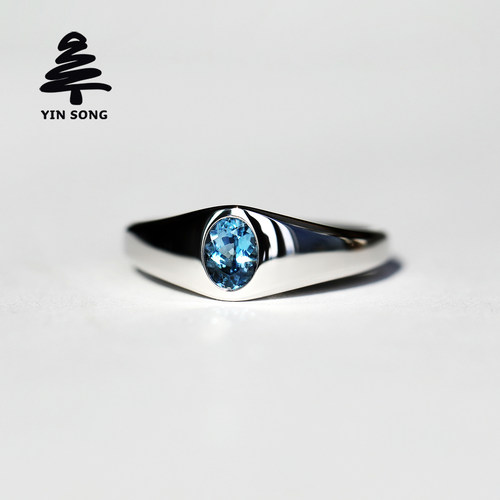 男士高级气质尾戒海蓝宝