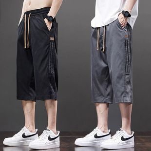薄款 夏季 潮牌宽松外穿工装 马裤 子 天丝休闲短裤 夏天冰丝七分裤 男士