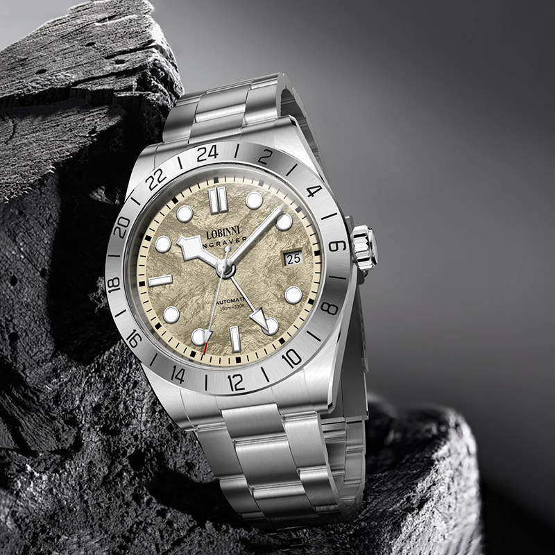 罗宾尼两地时手表男款夜光全自动机械表男潜水运动男士正品名牌