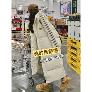白色长款羽绒棉服女冬季韩版白鸭绒宽松学院风加厚爆款长过膝棉袄