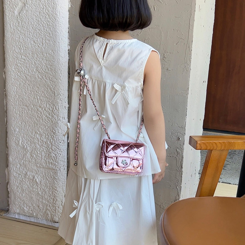 ins网红迷你镭射小香风儿童亲子款金球链条口红钥匙小斜挎包包女
