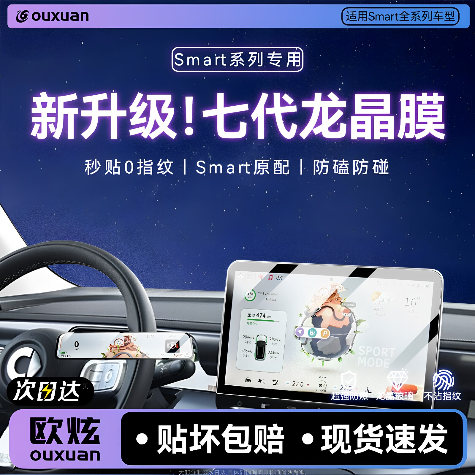 【龙晶玻璃】欧炫适用Smart精灵