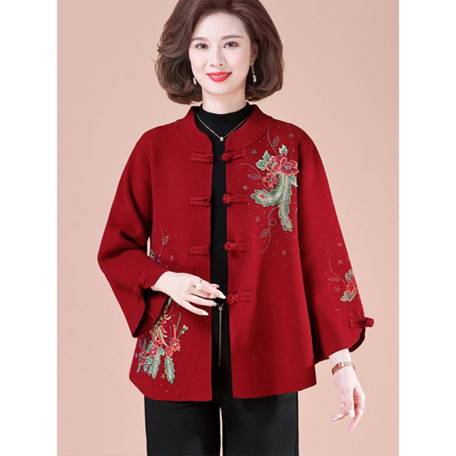 新款喜婆婆婚宴装婚礼服红色外套