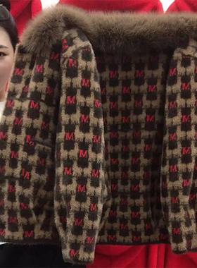 新款加厚水貂绒外套女简约休闲时尚厚款短款夹克外衣冬款轻熟风